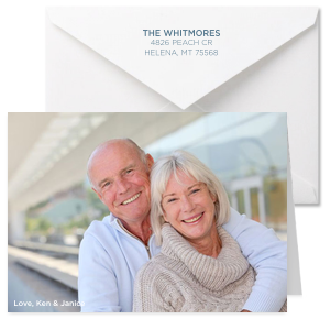 The ever-popular White Custom Photo Large Note Card with Matte White Ink Digital Print Colors and Matte Stone Blue Ink Digital Print Colors are a must-have for your next event—whatever the celebration!