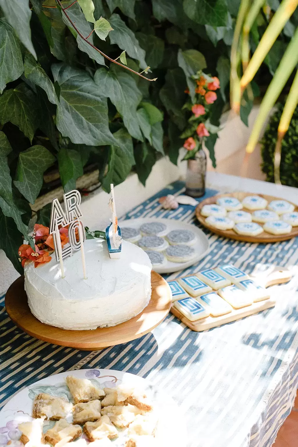 Mama Mia inspired real party cake table with disco ball custom cookies