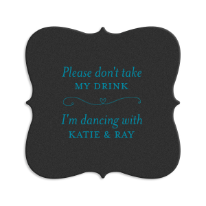Our custom Silver with Black back Nouveau Coaster with Satin Teal / Peacock Foil has a Simple Heart Flourish graphic and is good for use in Love, Heart, Wedding themed parties and will impress guests like no other. Make this party unforgettable.