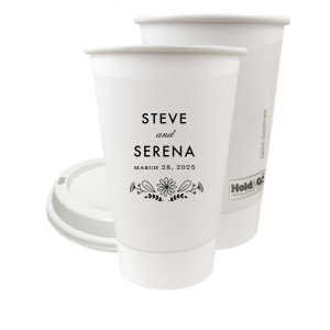 Savor every moment with the Floral Flourish Wedding Paper Cup, where a single, hand-drawn flourish adds a touch of artistry. The couple's names and date are accentuated by this graceful botanical underline, marrying function with modern elegance.