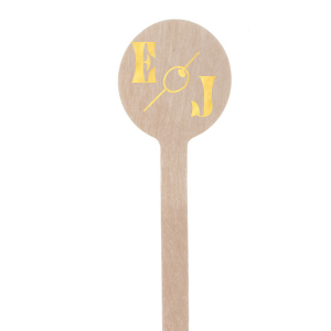 The Martini Olive Stir Stick features a stylish depiction of an olive, the quintessential martini garnish, artfully drawn to evoke the sophistication of a classic cocktail lounge. Flanking this iconic graphic are your initials, rendered in a font that boasts clean lines and an air of modern refinement. This personalized stirrer lends a chic and celebratory twist to your event's drinkware, making it a perfect match for occasions that call for a touch of timeless elegance.