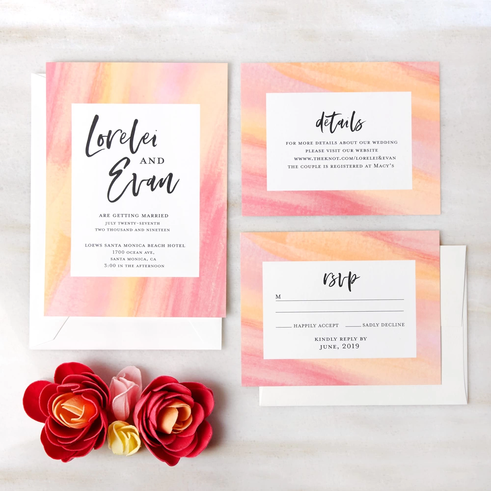 coordinating watercolor wedding invitations suite