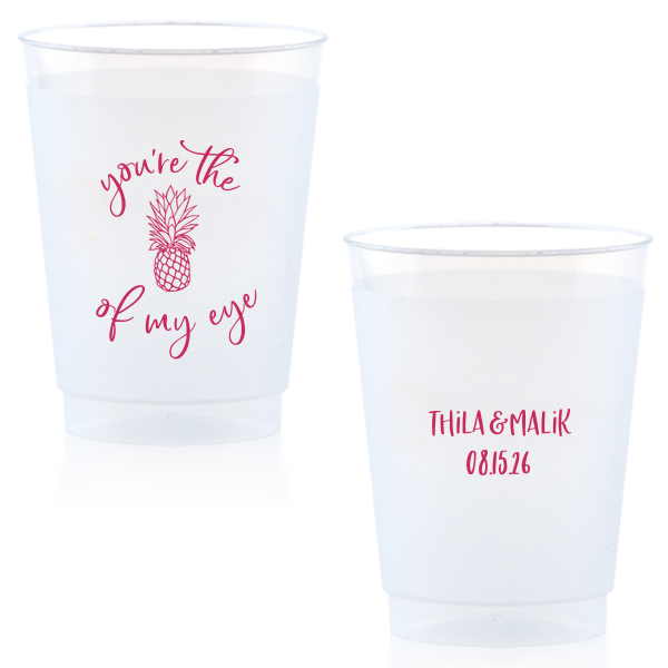 Our custom Matte Fuchsia Ink 10 oz Frost Flex Cup with Matte Fuchsia Ink Cup Ink Colors has a Pineapple Tiki graphic and is good for use in Food, Beach/Nautical themed parties and will impress guests like no other. Make this party unforgettable.