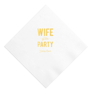 Celebrate her bachelorette with this custom White napkin that will be a fabulous addition to the event! Personalize it with the bride's name for a bar and finger food detail she'll love.