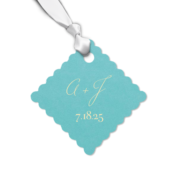 Adorn your wedding favors with the Flourished Initials Gift Tag. Elegant, flourished initials set a sophisticated tone, while the date below adds a personalized final touch to your thoughtful tokens of gratitude.