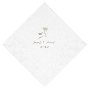 Add a whimsical touch to your wedding celebration with the Toasting Hands Wedding Napkin, showcasing a charming cartoon hand toasting with a glass of wine. Customizable with the couple's names in a sweet script font and the special date in an elegant serif below, this napkin is a perfect blend of fun and sophistication.