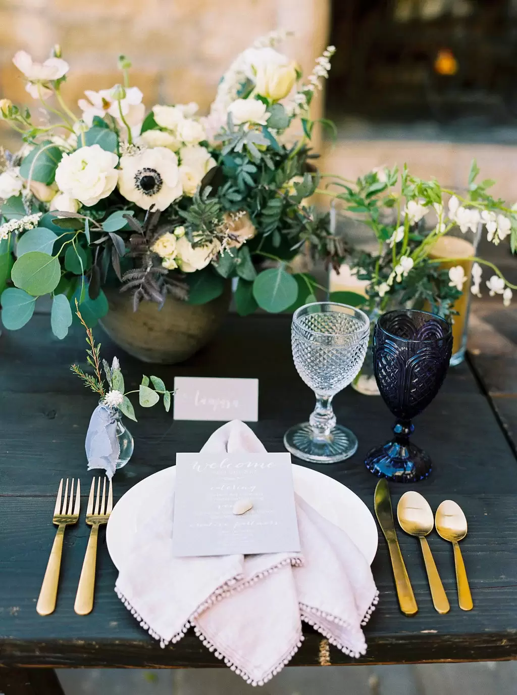 personalized dinner menu and place card with calligraphy font