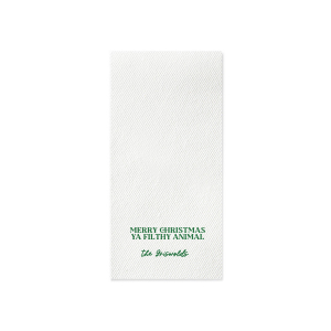 Get your guests giggling with these hilariously irreverent 'Merry Christmas Ya Filthy Animal' napkins. With a bold and sassy design, these napkins are sure to add a dose of festive fun to your holiday table. Whether you're hosting a Christmas dinner or a holiday party, these napkins will bring some much-needed humor to the occasion!
