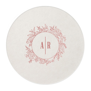 Enhance your tabletop with the Floral Frame Initials Coaster, where a hand-drawn floral wreath artfully encircles sleek, modern initials. The distinct vertical line adds a touch of elegance, seamlessly blending the allure of nature with a contemporary aesthetic.