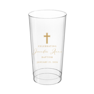 Our personalized party cup is the perfect addition to any Baptism or Christian celebration, combining practicality with heartfelt sentiment. Crafted from durable plastic, each cup features a beautiful cross graphic, symbolizing faith and tradition. With space to add the name of the honored individual and the special date, these cups are a wonderful keepsake for guests to remember the sacred occasion.