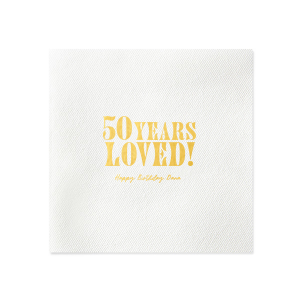 Our Many Years loved napkins are a special way to celebrate a milestone birthday. They feature a simple yet elegant design with a heartfelt message. Perfect for any birthday party, they will add a touch of love and warmth to your celebrations.