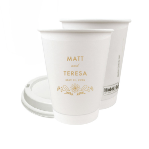 Personalized Gold Ink 8 oz Paper Coffee Cup with Lid with Gold Ink Cup Ink Colors has a Sunflower Bouquet Centerpiece graphic and is good for use in Lovely Press themed parties and will add that special attention to detail that cannot be overlooked.