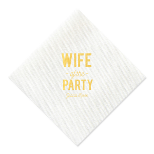 Celebrate her bachelorette with this custom White napkin that will be a fabulous addition to the event! Personalize it with the bride's name for a bar and finger food detail she'll love. 