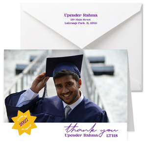 Personalize this modern graduation note card! You can create a custom note card with a picture of the student's face, the year they are graduating, and the name of their school. 