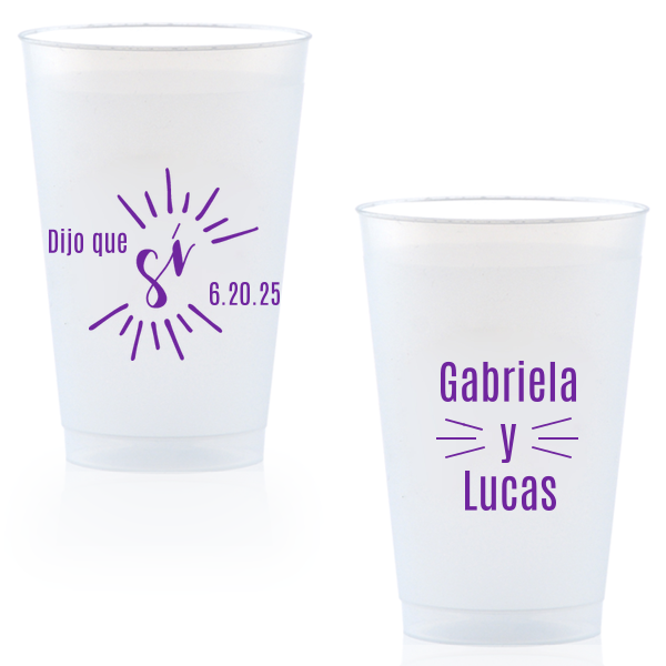 "Cheers to love with the Dijo Que Sí Cup , where 'Sí' beams brightly, symbolizing joyful affirmation. 'Y' artistically unites the couple's names, each side radiating with the warmth and vibrancy of a love celebrated in any language."