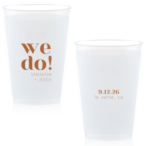 The ever-popular 12 oz Frosted Plastic Cup with Copper Ink can be personalized to match your party's exact theme and tempo.