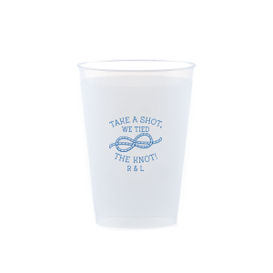 Personalized Matte Slate Gray Ink Plastic Cup with Matte Slate Gray Ink Screen Print has a Knot graphic and is good for use in Wedding themed parties and can be personalized to match your party's exact theme and tempo.