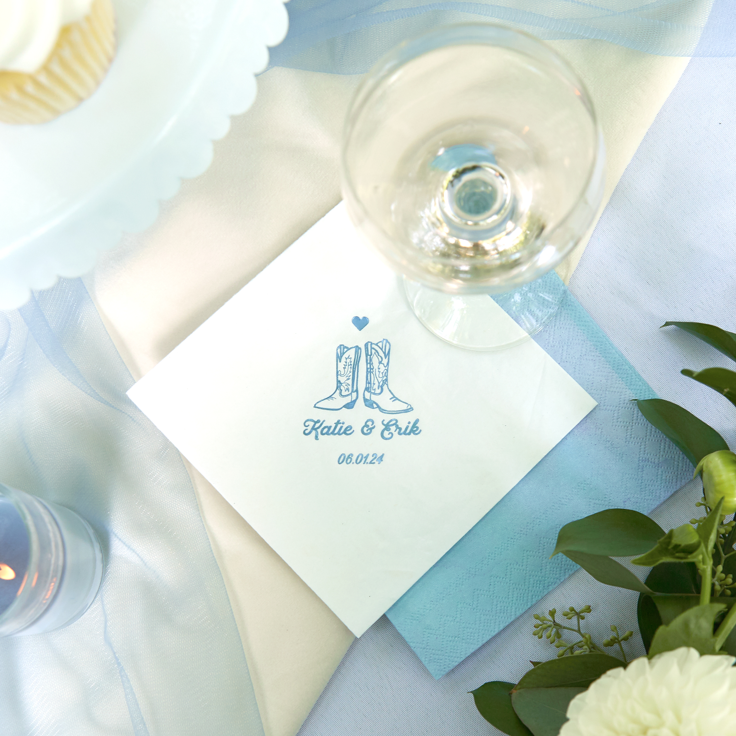 Cowboy boot napkins on an outdoor table