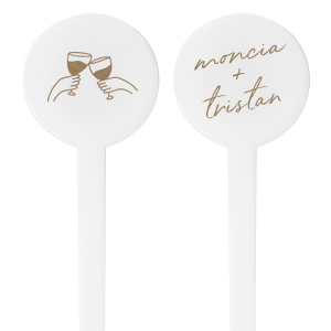 The Cheers to Love Stir Stick captures the essence of celebration with a heartwarming graphic of two hands clinking glasses on one side, and on the other, your names inscribed in a delicate, hand-painted style script. This endearing and personal touch is ideal for commemorating shared moments and elevating the toast at any couple's event. It's a charming addition to engagements, weddings, or anniversary parties.