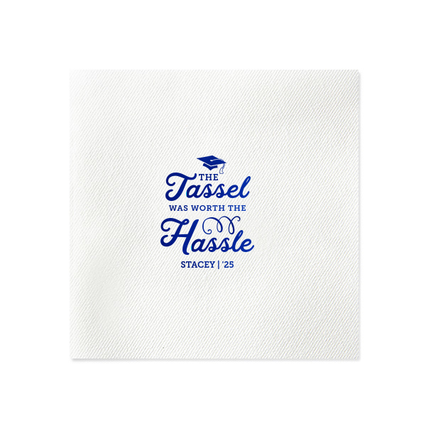 ForYourParty's elegant Powder Blue Cocktail Napkin with Shiny Royal Blue Foil has a Cap graphic and is good for use in Graduation themed parties and are a must-have for your next event—whatever the celebration!