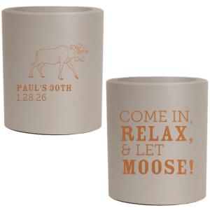 Our custom Navy Flat Can Cooler with Copper Ink has a Moose graphic and is good for use in Animal, Travel, Outdoors themed parties and will make your guests swoon. Personalize your party's theme today.