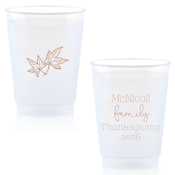 Elevate your autumn gatherings with the Thanksgiving Fall Leaves Cup! Two elegant fall leaves float gracefully, adding a touch of seasonal charm. Personalize the reverse side with four dynamic lines, each in playful fonts. Perfect for sipping and celebrating in style. Cheers to a well-scripted harvest!