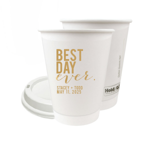 ForYourParty's personalized Gold Ink 8 oz Paper Coffee Cup with Lid with Gold Ink Cup Ink Colors can be customized to complement every last detail of your party.
