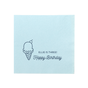 Celebrate sweetly with the Ice Cream Cone Birthday Napkin, featuring a charming, cherry-topped cone. 'Happy Birthday' in whimsical script sets the stage for a treat-filled day, with a scoop of personalization to top off the fun.
