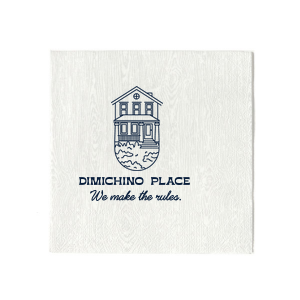 Lay down the law of the land at your housewarming with the Home Rule Maker Napkin, featuring "We make the rules" beneath a minimalistic modern house graphic, with your chosen name or street in a crisp, modern block font. A statement piece for your new home's debut.