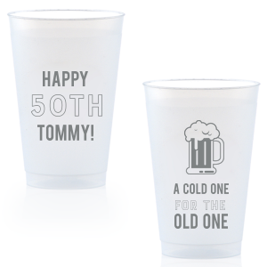 Toast to milestone birthdays with the A Cold One Milestone Birthday Frost Flex Cup, a playful tribute to aging with humor. One side features an overflowing beer mug, beneath the witty phrase “A cold ONE for the OLD ONE." The reverse celebrates the Milestone Birthday and the guest of honor’s name. This cup is a perfect blend of jest and joy, ideal for savoring drinks while celebrating big birthdays among friends.