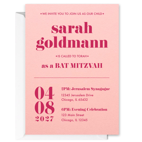 Bold Girly Bat Mitzvah Invitation