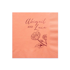 Our beautiful custom Peach Statement Cocktail Napkin with Shiny Merlot Foil has a Field of Flowers Accommodations graphic and is good for use in Lovely Press themed parties and couldn't be more perfect. It's time to show off your impeccable taste.