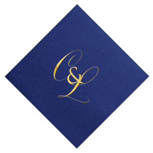 The Elegant Swirl Script Initials Napkin showcases the couple’s Initials in a fancy, swirling script, elegantly intertwined for a sophisticated touch. Stacked artistically and interconnected by a bold ampersand, this design radiates elegance, adding a uniquely graceful accent to any celebration.