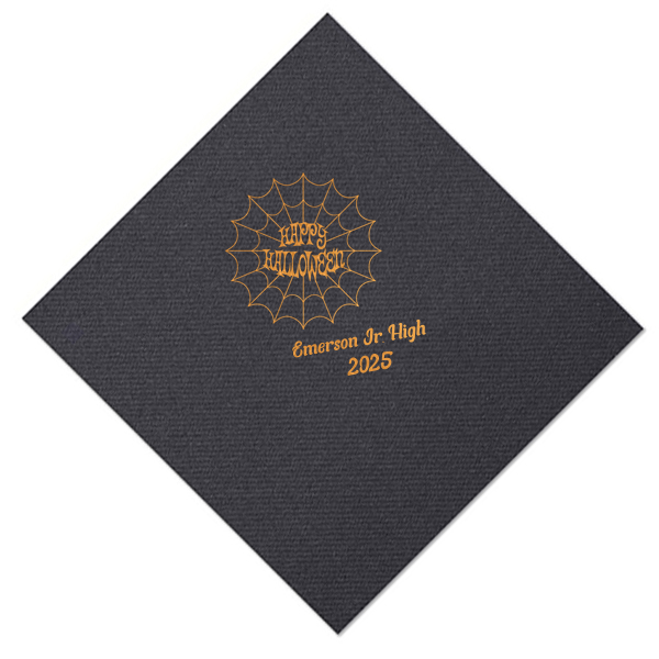 Celebrate halloween in style! If you are throwing a halloween party a custom napkin will enchant your guests. The spooky spiderweb graphic has a funky font for that elevated touch to your party. 