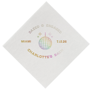 The Dazed And Engaged Bachelorette Disco Ball Napkin is a glitzy and glamorous addition to any bachelorette party. Whether you're hosting a small get-together or a large celebration, this is the perfect way to elevate your party decor and bring some sparkle to the festivities.
