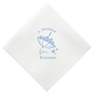 Celebrate with floral flair using the Flower Shower Napkin.  An upturned umbrella brimming with blooms elegantly dances under “A Shower,” bearing the guest of honor's name. Whether for a mother-to-be or bride-to-be, it's a bouquet of joy raining on your party!