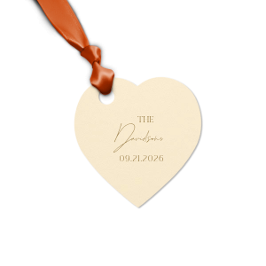 Add a personalized touch to your wedding favors with the Boho Terracotta Wedding Date Gift Tag. This tag begins with "The" in a stately serif font, followed by the newlyweds' surname in a graceful script. Finalize this bespoke detail with the date of your special day, all in the same classic font, capturing the essence of your chic and moody fall celebration.