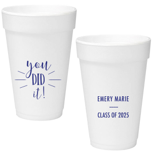 Celebrate the big achievement with the You Did It! Graduation Cup. Featuring an enthusiastic "You did it!!" complete with a graduation cap and class year, this design is perfect for toasting to the new graduate’s success and bright future.