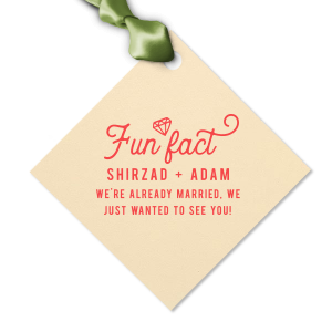 Our beautiful custom Linen Ivory Diamond Gift Tag with Shiny Convertible Red Foil has a Diamond graphic and is good for use in Wedding, Bridal Shower themed parties and will add that special attention to detail that cannot be overlooked.