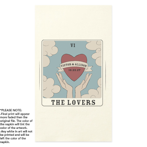 Be the dealer of your own fate with the The Lovers Tarot Card Photo Napkin. The full color photo napkin evokes a traditional tarot card design that features customizable text, perfect for weddings, engagements or home entertainment.