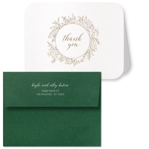 Offer a note of thanks in the Floral Frame Thank You Card, where a hand-drawn floral wreath graces a heartfelt 'thank you.' This card melds charm with sophistication, turning each expression of gratitude into an elegant memento.