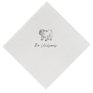 Looking for a bulldog wedding party detail? This unique napkin design is for you. Customize this party accessory with your last name, 