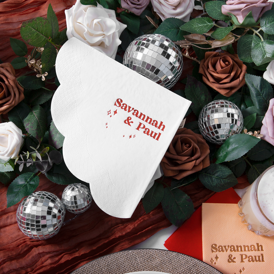 Retro Wedding Stars and Names Napkin