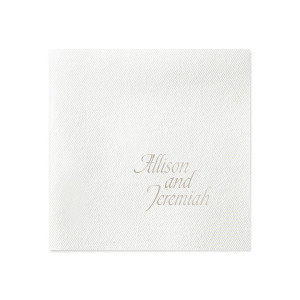 The ever-popular White Linen Like Petite Napkin with Shiny Sterling Silver Foil can be personalized to match your party's exact theme and tempo.