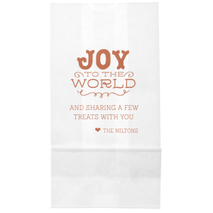 Send friends and family home with holiday goodies this year with the Joy To The World Bag. Fully customizable with a wide selection of colors and inks, add you personal touch to the holidays with our easy to use customizer! 
