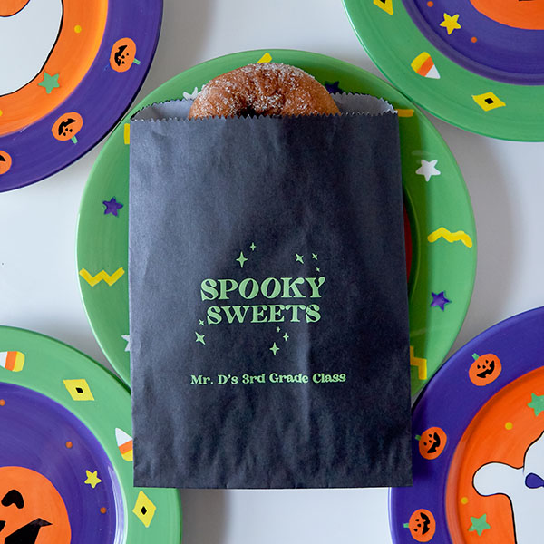 Spooky Sweets Personalized Halloween Bag on paper plate