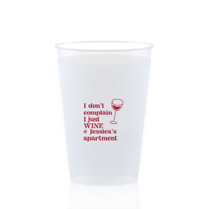 Toast to new beginnings with the Witty Wine Welcome Cup, featuring the clever quip "I don't complain I just wine," topped with a sleek, minimal wine glass drawing. Personalize with your names in a contemporary font for a housewarming filled with laughs and good cheer.