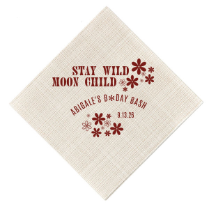If you are planning a 70s birthday party, these custom napkins are a must. The retro style is perfect for a disco birthday party. Stay wild moon child!