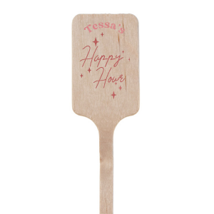 The Starry Happy Hour Stir Stick lights up any gathering with its radiant "Happy Hour" inscription surrounded by an array of twinkling stars, all presented in a playful, casual script that exudes fun and festivity. Personalize this celestial-themed stirrer with your name, making it a standout accessory for your next cocktail party or social event. Perfect for adding a touch of sparkle to evenings with friends.