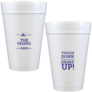 Our custom Matte Cobalt Ink 16 oz Styrofoam Cup with Matte Cobalt Ink Cup Ink Colors has a Helmet graphic and is good for use in Sports themed parties and will add that special attention to detail that cannot be overlooked.